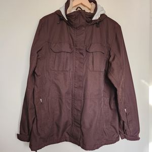 Lands' End Outershell Multiple Pocket Front Zip Faux Sherpa Collar Hooded Jacket